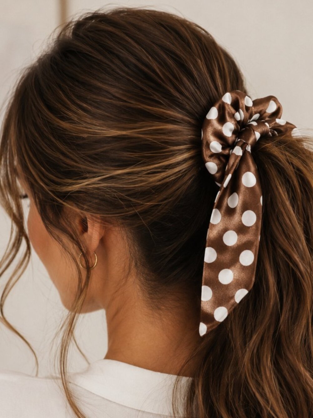 Upcycled bag scarf Ribbon Scrunchie polka dot - Picture 3 of 4